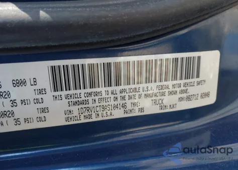 2010 Dodge Ram 1500 Slt/Sport/Trx z USA, uszkodzony, nr VIN 1D7RV1CT9AS104146